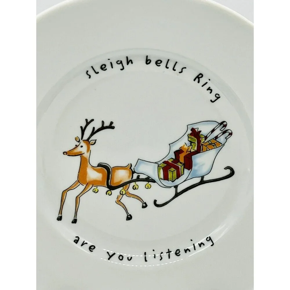 Pottery Barn Holiday Cheer Salad Dessert Soup Plate Christmas 8” Sleigh‎ Bells
